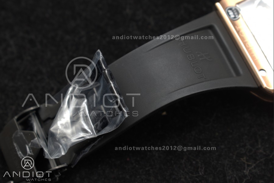 Square Bang Unico 42mm RG BBF 1:1 Best Edition Skeleton Dial Ceramic Bezel on Black Rubber Strap A1280