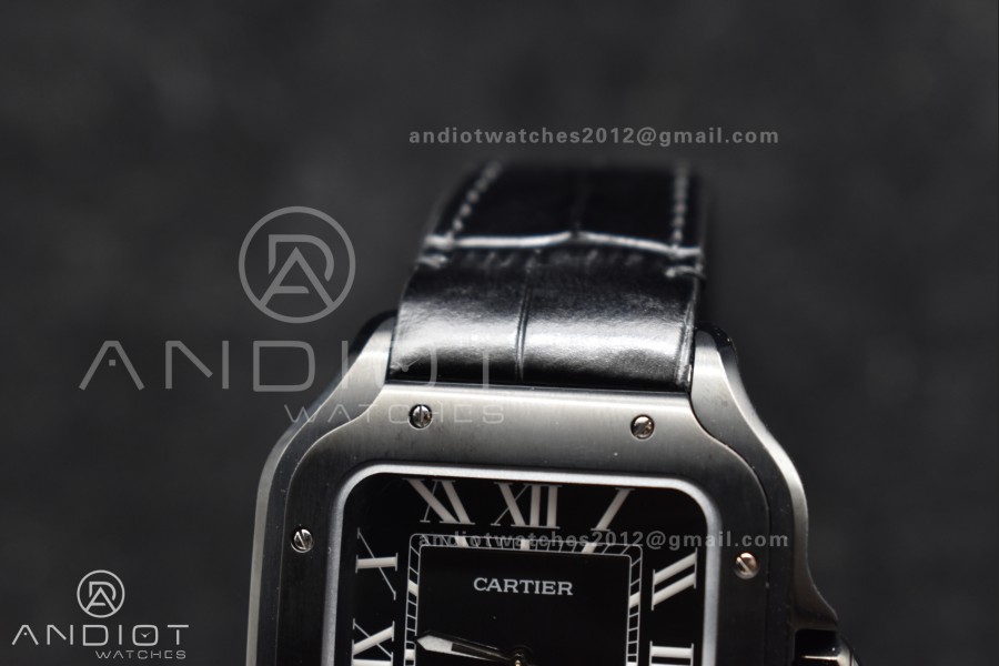 Santos de Cartier 40mm PVD BVF 1:1 Best Edition Black Dial on Black Leather Strap MIYOTA 9015