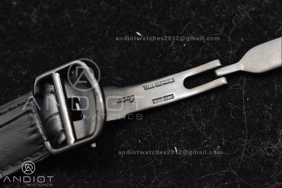 Santos de Cartier 40mm PVD BVF 1:1 Best Edition Black Dial on Black Leather Strap MIYOTA 9015