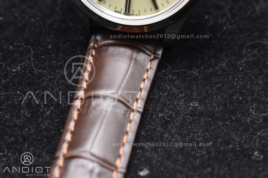 Grand Seiko Elegance Automatic SS GSF 1:1 Best Edition Cream Dial on Brown Leather Strap NH34