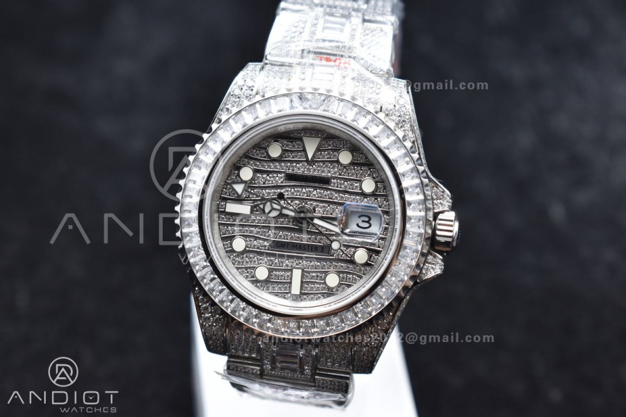 GMT 40mm Full Diamonds SS AMGF Best Edition Diamond Dial On Bracelet On VR3186