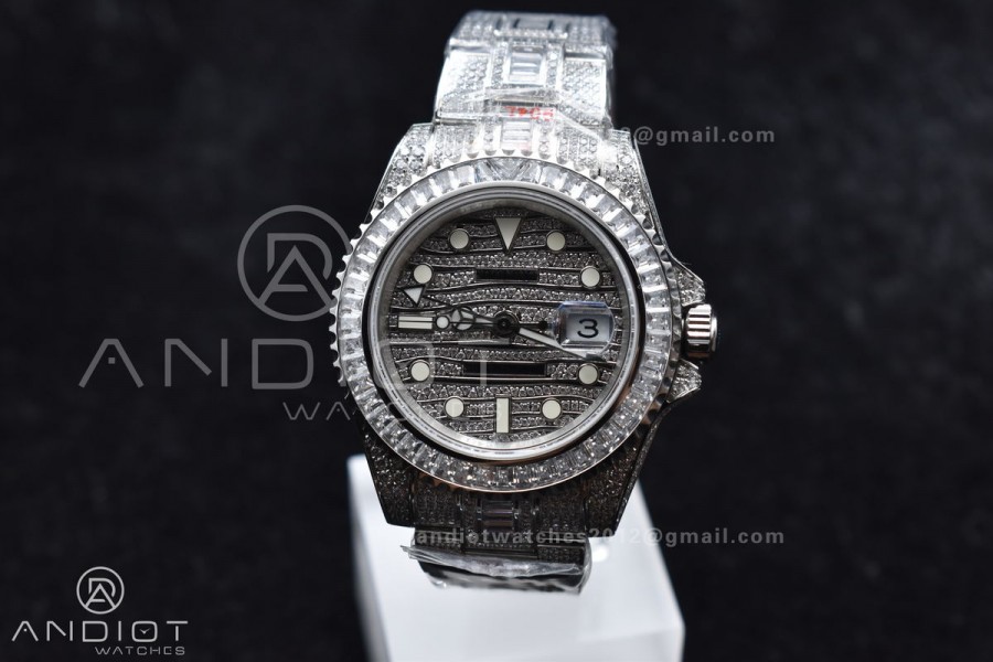 GMT 40mm Full Diamonds SS AMGF Best Edition Diamond Dial On Bracelet On VR3186