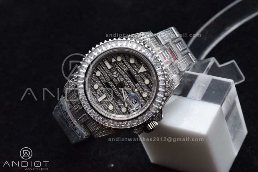 GMT 40mm Full Diamonds SS AMGF Best Edition Diamond Dial On Bracelet On VR3186