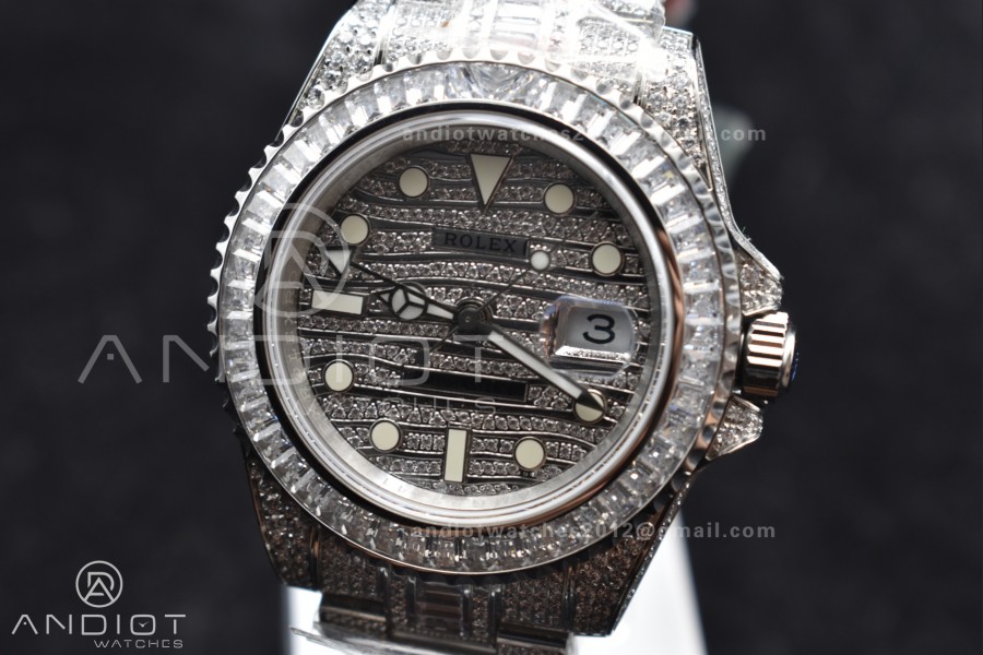 GMT 40mm Full Diamonds SS AMGF Best Edition Diamond Dial On Bracelet On VR3186