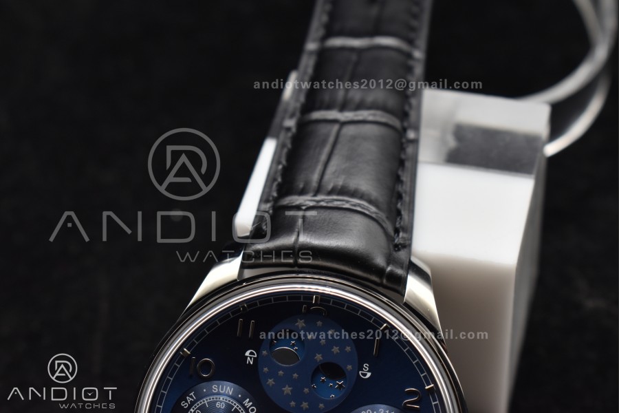 Portugieser Perpetual Calendar SS 5033 APSF 1:1 Best Edition Blue Dial on Black Leather Strap A52610 Clone