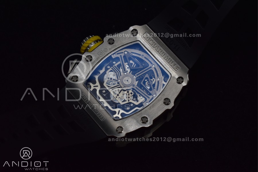 RM011 SS Chrono KVF 1:1 Best Edition Crystal Dial Black on Black Rubber Strap A7750 V3