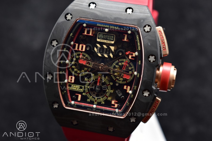 RM011 NTPT Chrono Lotus KVF 1:1 Best Edition Crystal Dial on Red Rubber Strap A7750 V2