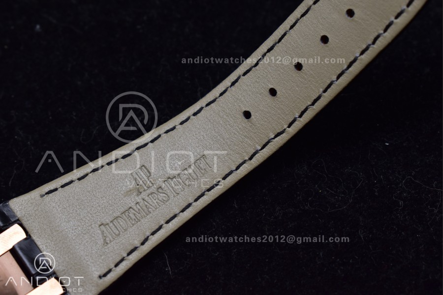 Royal Oak 41mm 15400 RG APSF 1:1 Best Edition Black Textured Dial on Black Leather Strap SA3120 Super Clone V3