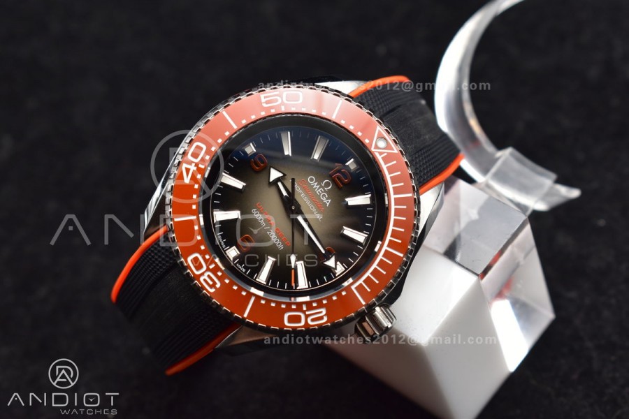 Seamaster 6000M Ultra Deep SS TF 1:1 Best Edition Gray Dial Orange Ceramic Bezel on Black Rubber Strap A2824