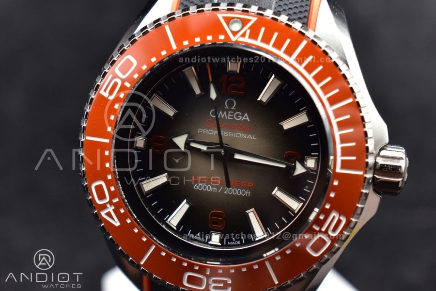 Seamaster 6000M Ultra Deep SS TF 1:1 Best Edition Gray Dial Orange Ceramic Bezel on Black Rubber Strap A2824