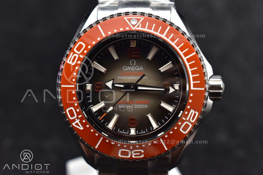 Seamaster 6000M Ultra Deep SS TF 1:1 Best Edition Gray Dial Orange Ceramic Bezel on SS Bracelet A2824