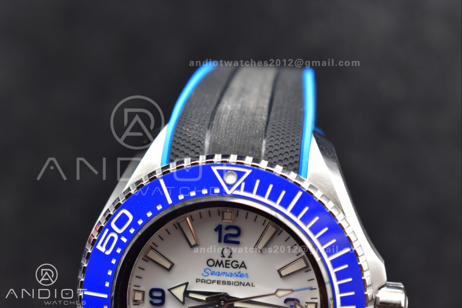 Seamaster 6000M Ultra Deep SS TF 1:1 Best Edition White Dial Blue Ceramic Bezel on Black Rubber Strap A2824