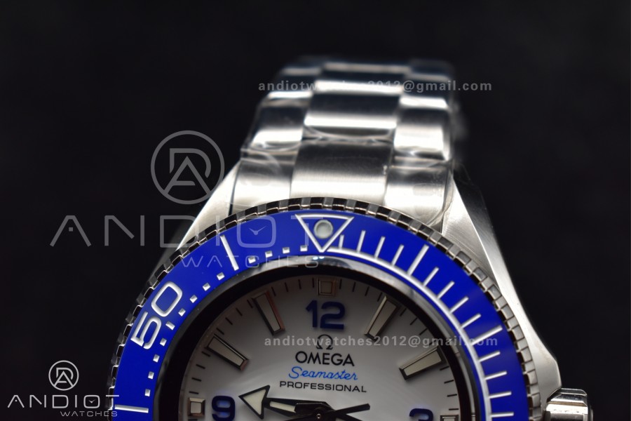 Seamaster 6000M Ultra Deep SS TF 1:1 Best Edition White Dial Blue Ceramic Bezel on SS Bracelet A2824
