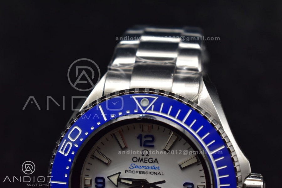 Seamaster 6000M Ultra Deep SS TF 1:1 Best Edition White Dial Blue Ceramic Bezel on SS Bracelet A2824