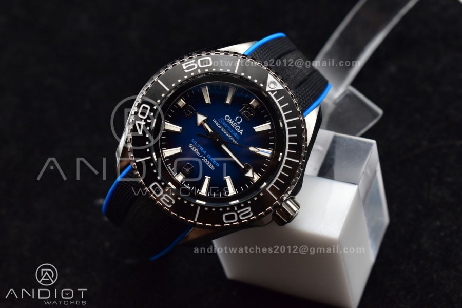 Seamaster 6000M Ultra Deep SS TF 1:1 Best Edition Blue Dial Black Ceramic Bezel on Black Rubber Strap A2824