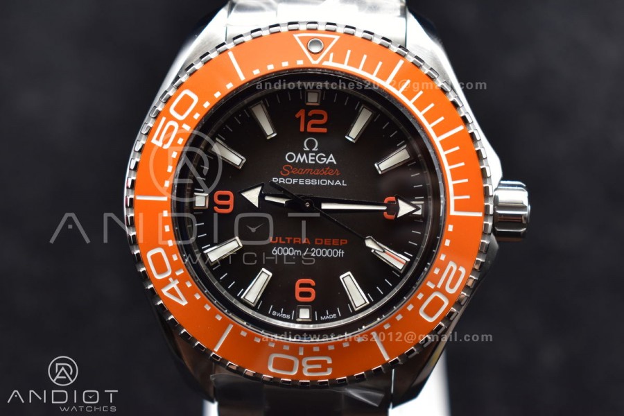 Seamaster 6000M Ultra Deep SS VSF 1:1 Best Edition Brown Dial Orange Bezel on SS Bracelet A8912 Super Clone