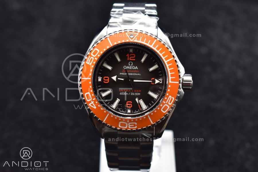 Seamaster 6000M Ultra Deep SS VSF 1:1 Best Edition Brown Dial Orange Bezel on SS Bracelet A8912 Super Clone