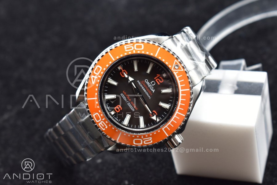 Seamaster 6000M Ultra Deep SS VSF 1:1 Best Edition Brown Dial Orange Bezel on SS Bracelet A8912 Super Clone