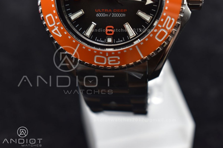 Seamaster 6000M Ultra Deep SS VSF 1:1 Best Edition Brown Dial Orange Bezel on SS Bracelet A8912 Super Clone