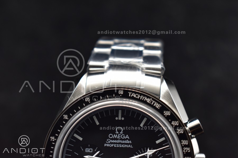 Speedmaster MoonWatch OMF SS Sapphire Crystal Black Dial on SS Bracelet Manual Winding Chrono Movement with Transparent Back