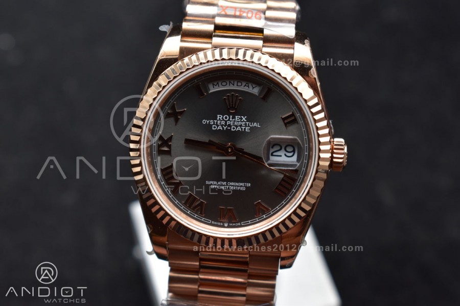 DayDate 36 RG QF Best Edition 904L Steel Grey Roman Dial on President Bracelet vr3255 V5 (Gain Weight)