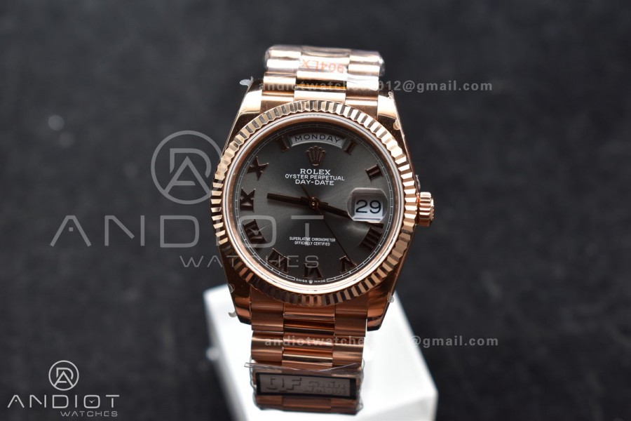 DayDate 36 RG QF Best Edition 904L Steel Grey Roman Dial on President Bracelet vr3255 V5 (Gain Weight)