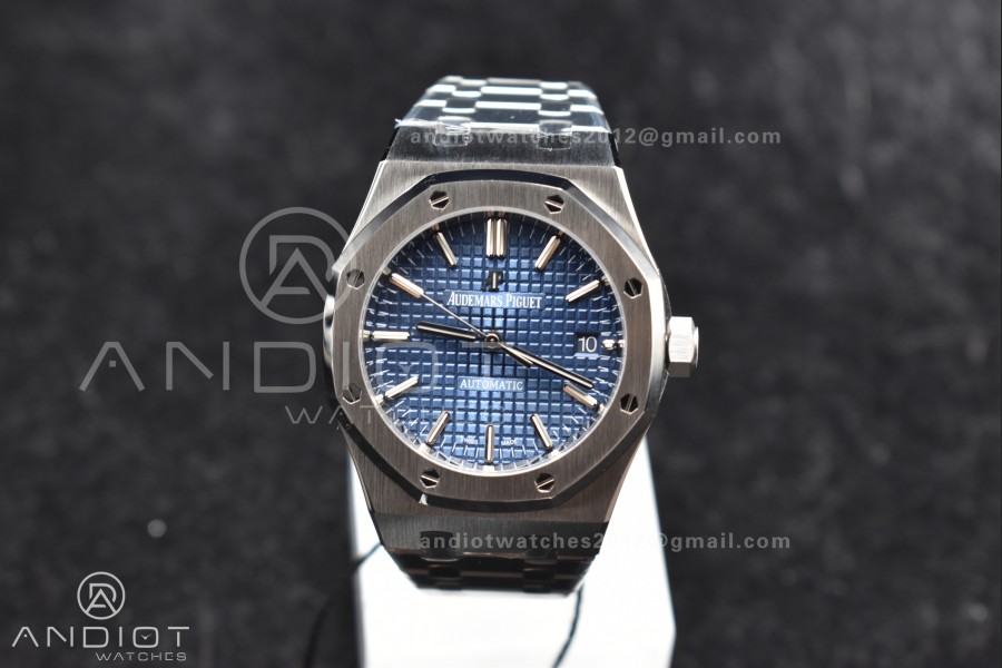Royal Oak 37mm 15450 SS ZF 1:1 Best Edition Blue Textured Dial on SS Bracelet SA3120 Super Clone
