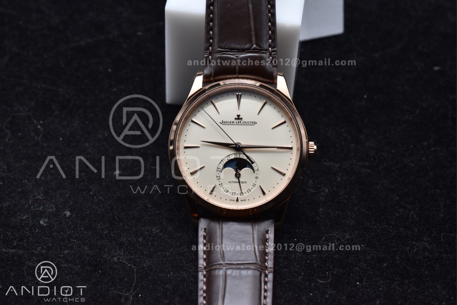 Master Ultra Thin Moon RG APSF 1:1 Best Edition White Dial on Brown Leather Strap SA925 Super Clone