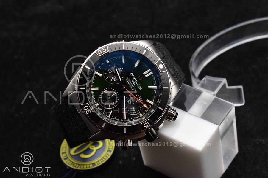 Chronomat B01 44mm SS BLSF 1:1 Best Edition Green Dial On Robber Bracelet A7750