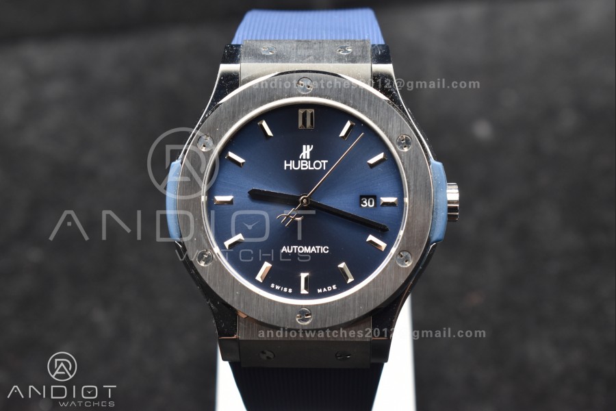 Classic Fusion 45mm SS HBF 1:1 Best Edition Blue Dial On Blue Gummy Strap A2892