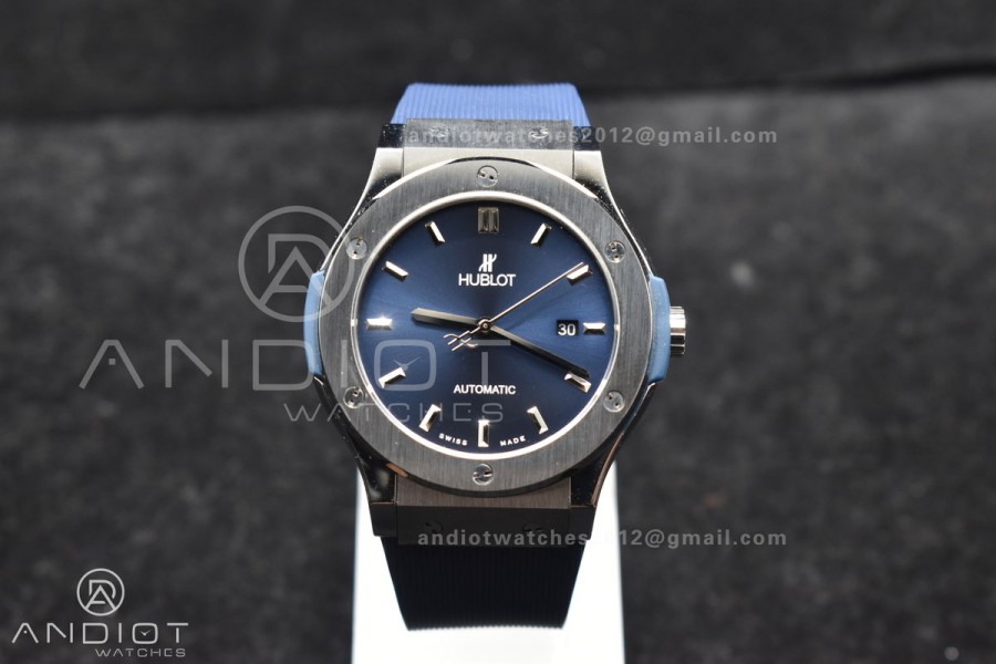 Classic Fusion 45mm SS HBF 1:1 Best Edition Blue Dial On Blue Gummy Strap A2892