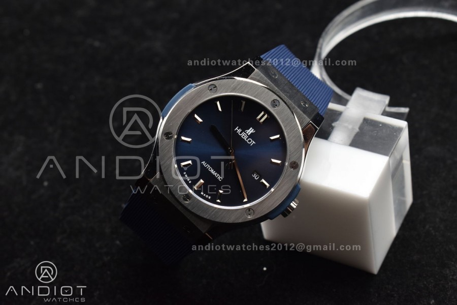 Classic Fusion 45mm SS HBF 1:1 Best Edition Blue Dial On Blue Gummy Strap A2892