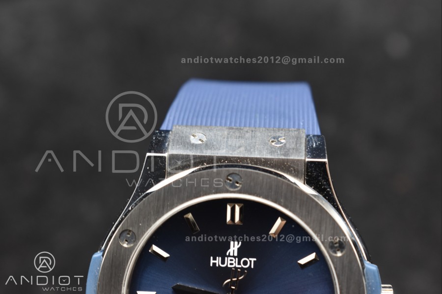 Classic Fusion 45mm SS HBF 1:1 Best Edition Blue Dial On Blue Gummy Strap A2892