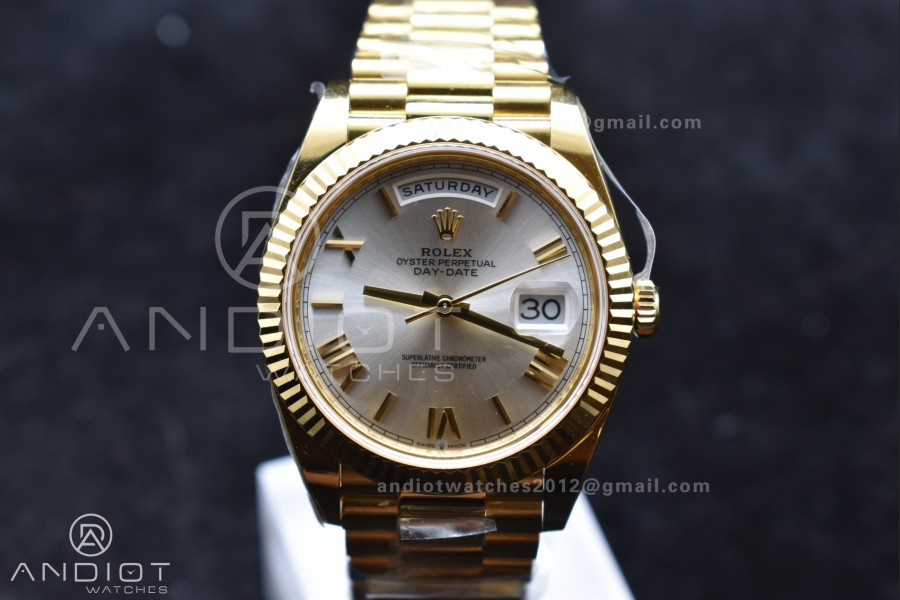 Day Date 40 YG 228238 ARF 1:1 Best Edition Silver Roman Dial On President Bracelet VR3255 (Gain Weight)