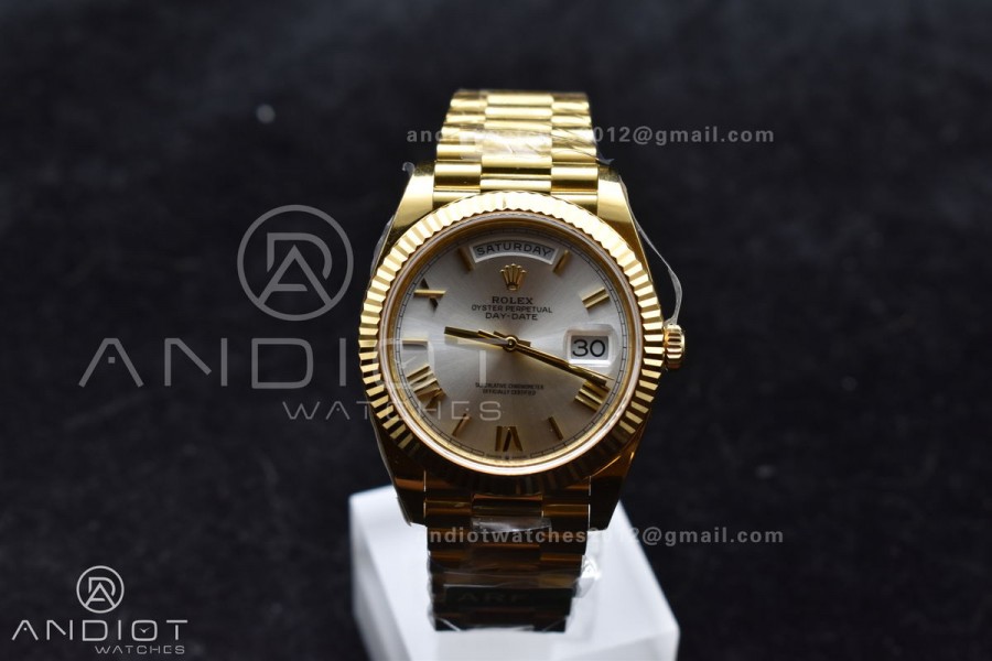 Day Date 40 YG 228238 ARF 1:1 Best Edition Silver Roman Dial On President Bracelet VR3255 (Gain Weight)