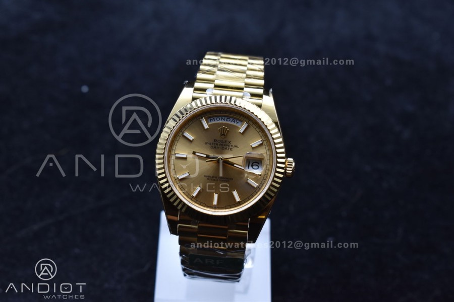 Day Date 40 YG 228238 ARF 1:1 Best Edition Gold Stick Dial On President Bracelet VR3255 (Gain Weight)