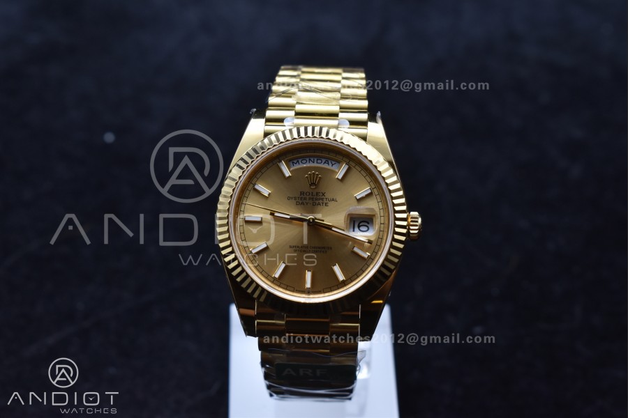 Day Date 40 YG 228238 ARF 1:1 Best Edition Gold Stick Dial On President Bracelet VR3255 (Gain Weight)