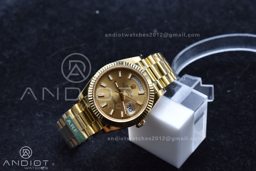 Day Date 40 YG 228238 ARF 1:1 Best Edition Gold Stick Dial On President Bracelet VR3255 (Gain Weight)