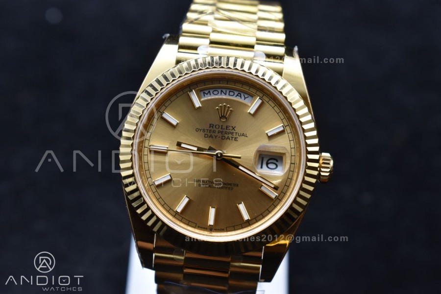 Day Date 40 YG 228238 ARF 1:1 Best Edition Gold Stick Dial On President Bracelet VR3255 (Gain Weight)