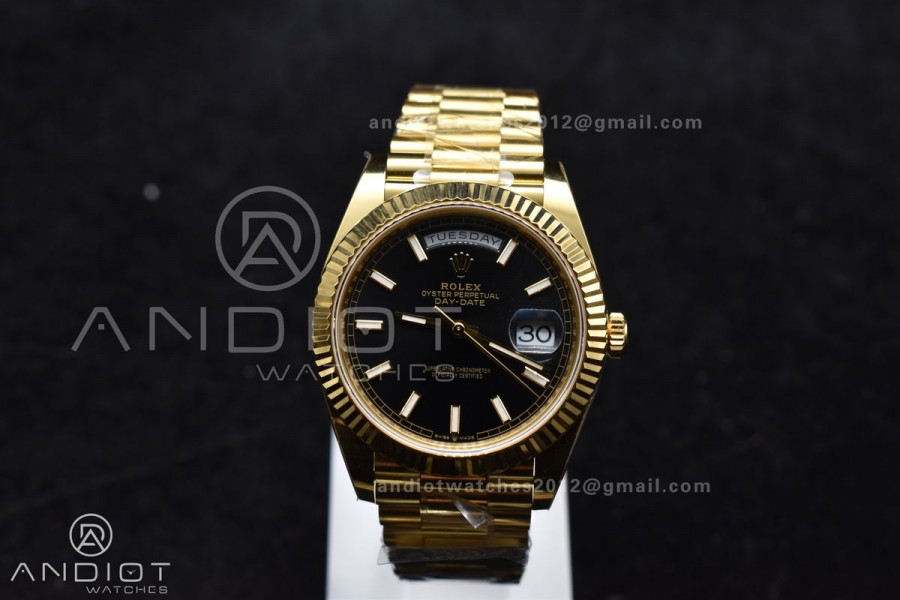 Day Date 40 YG 228238 ARF 1:1 Best Edition Black Stick Dial On President Bracelet VR3255 (Gain Weight)