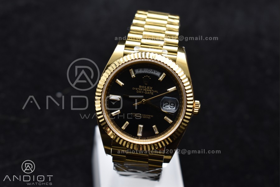 Day Date 40 YG 228238 ARF 1:1 Best Edition Black Crystal Dial On President Bracelet VR3255 (Gain Weight)