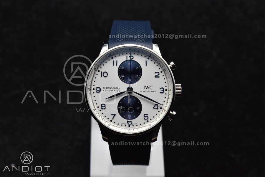 Portuguese Chrono IW3716 Z+F 1:1 Best Edition White/Blue Dial on Blue Rubber Strap A69355