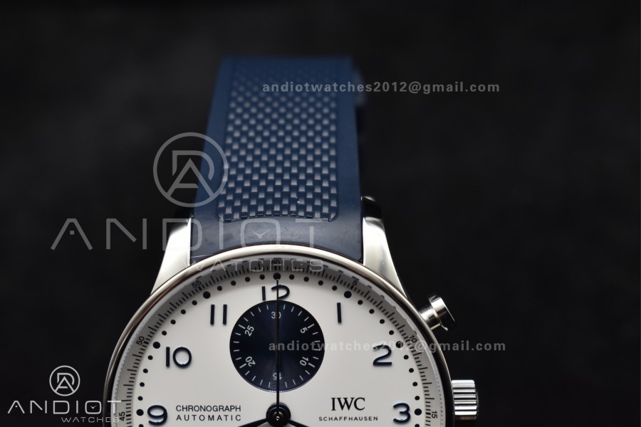Portuguese Chrono IW3716 Z+F 1:1 Best Edition White/Blue Dial on Blue Rubber Strap A69355