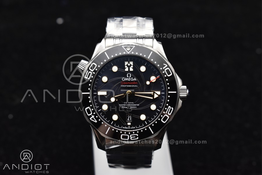 Seamaster Diver 300M VSF 1:1 Best Edition James Bond 007 Black Ceramic Black Dial On SS Bracelet A8800