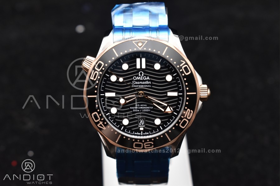 Seamaster Diver 300M SS/RG VSF 1:1 Best Edition Black Ceramic Black Dial on SS Bracelet A8800