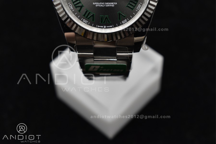 DateJust 41 126334 C+F 1:1 Best Edition 904L Steel Gray Dial Green Roman on SS Oyster Bracelet VR3235