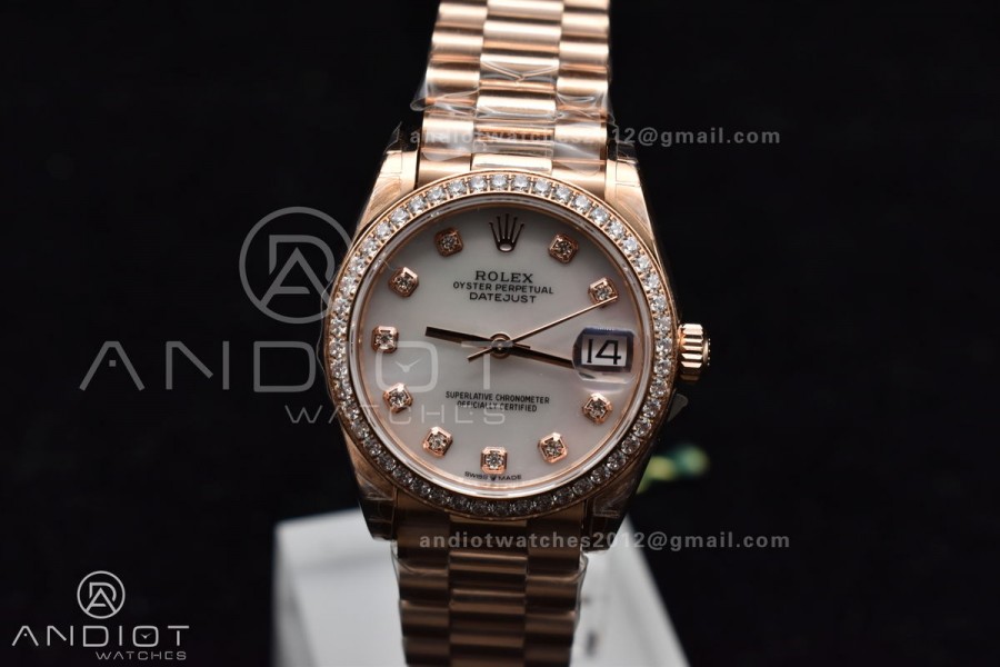 DateJust 31 Ladies 278275 GSF 316L Steel MOP Diamond Dial On Full RG Case and President Sytle Bracelet