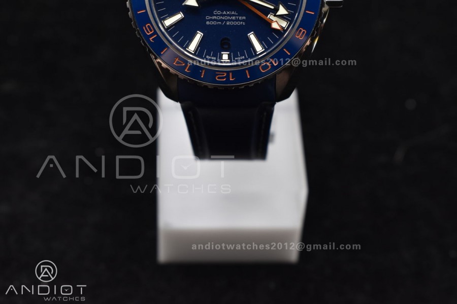 Planet Ocean 600M Co-Axial GMT 43.5mm VSF 1:1 Best Edition Blue Dial Blue Ceramic Bezel on Rubber Strap A8605 Super Clone