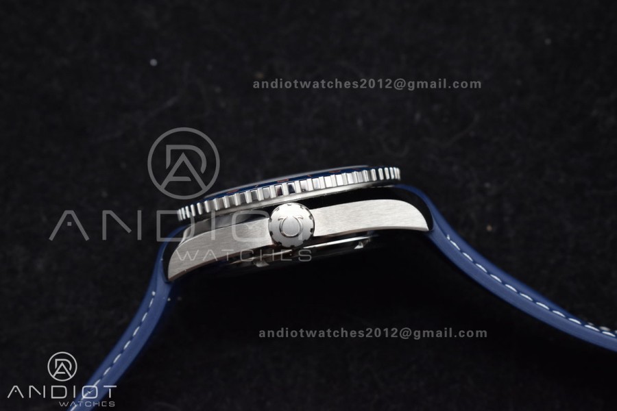 Planet Ocean 600M Co-Axial GMT 43.5mm VSF 1:1 Best Edition Blue Dial Blue Ceramic Bezel on Rubber Strap A8605 Super Clone