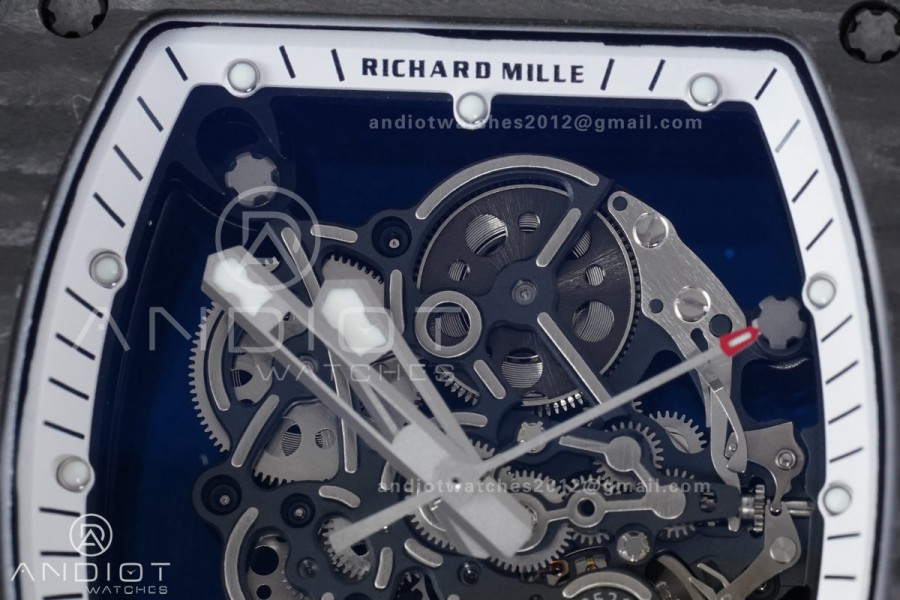 RM055 NTPT/Ti APSF 1:1 Best Edition White Inner Bezel White Crown on Rubber Strap RMUL2 Super Clone